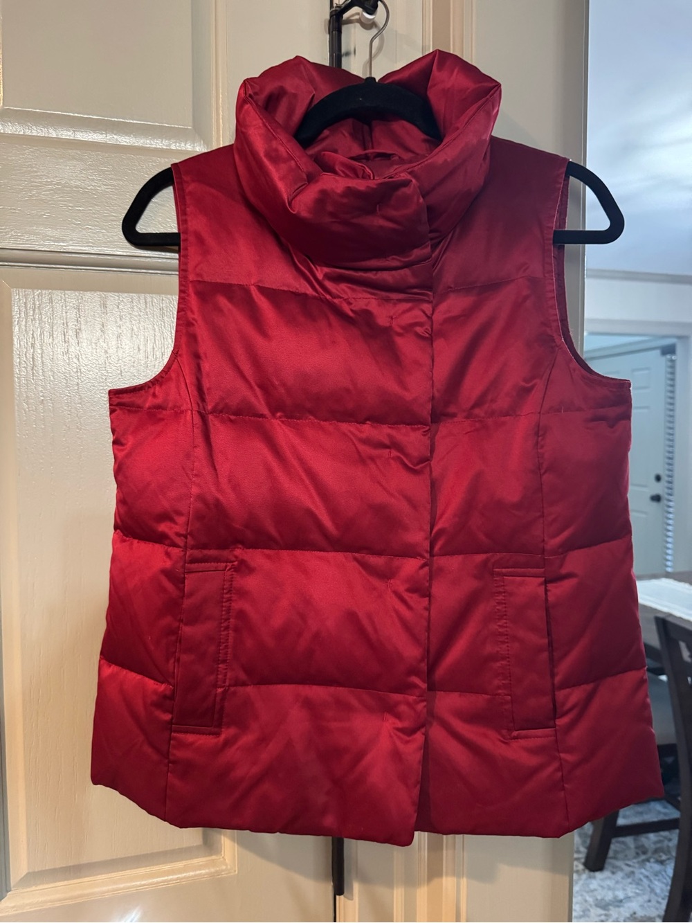 J. Jill Quilted Red Puffer Vest with High Funnel Collar